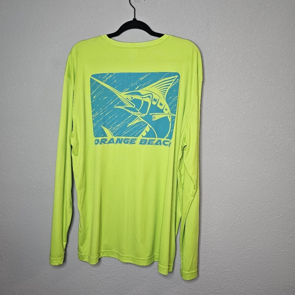 Sport Tek Performance Tee Shirt Mens XL Orange Beach Neon Green Blue Marlin Fish - Picture 6 of 7